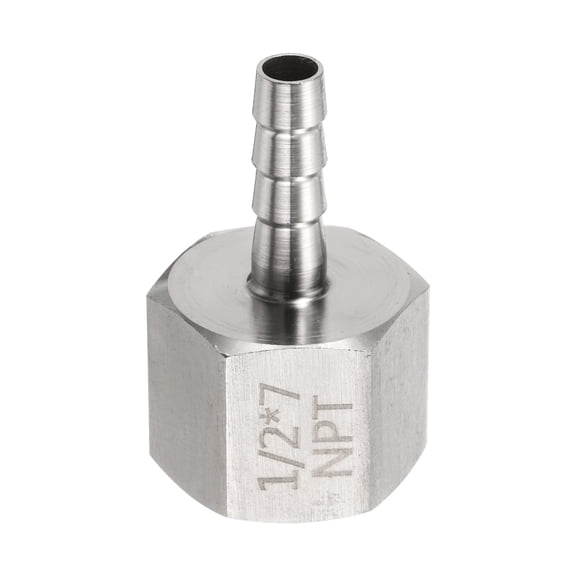 Uxcell 1pcs Stainless Steel Barbed Fitting 1/2" NPT Female to 1/4" Hose ID for Home Brew Pipe Fitting Direct Thread Connector Durable Construction