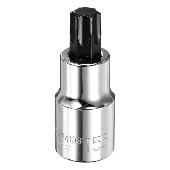 Uxcell 1pcs T55 Torx Bit Socket 1/2" Drive 2" (55mm) Long CR-V Steel 6 Point Star Screw Driver Drill Bit Wrench for Torx Head Socket Screws Bolts, Black