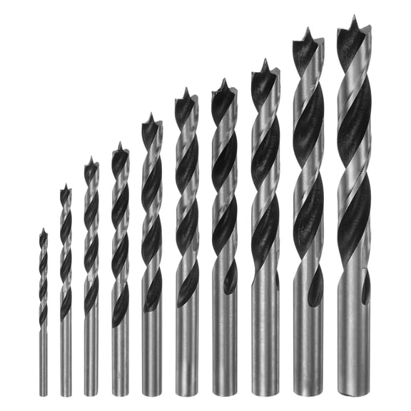 Uxcell 1set Brad Point Drill Bits Dia 3/4/5/6/7/8/9/10/11/12mm Steel Round Shank Drill Woodworking