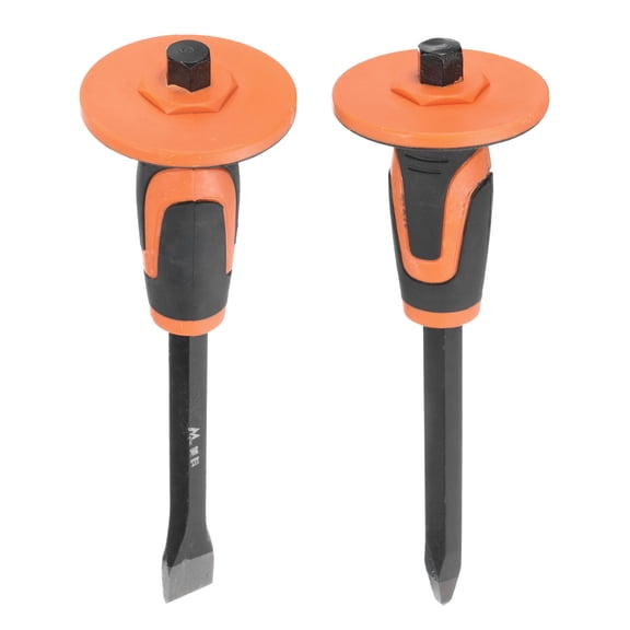 Uxcell 1set Masonry Chisel 9.8"/11.11" with Hand Guard Flat Pointed Head Chisel with Hand Protection Concrete Chisel