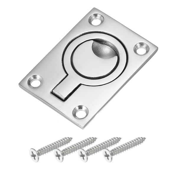 Uxcell 2-1/2"-1-3/4" Flush Pull Ring Handles Square Recessed Door Pull Hidden Boat Hatch Latch,Silver
