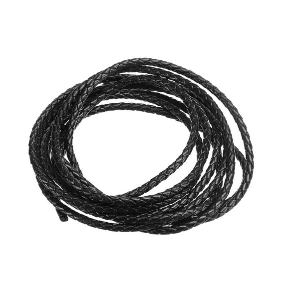 Uxcell 2.19 Yards 3mm Dia Leather Cord Braided String for DIY Crafts, Black 1Pack