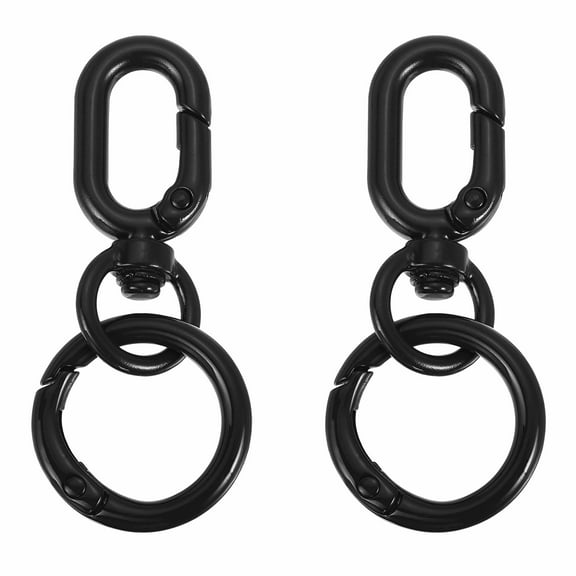 Uxcell 2.2" Swivel Snap Hooks with Key Rings, 2Pcs Double Opening Metal Oval Swivel Spring Clasp Clip with O Ring for DIY Crafts Jewelry Lanyard Making, Black