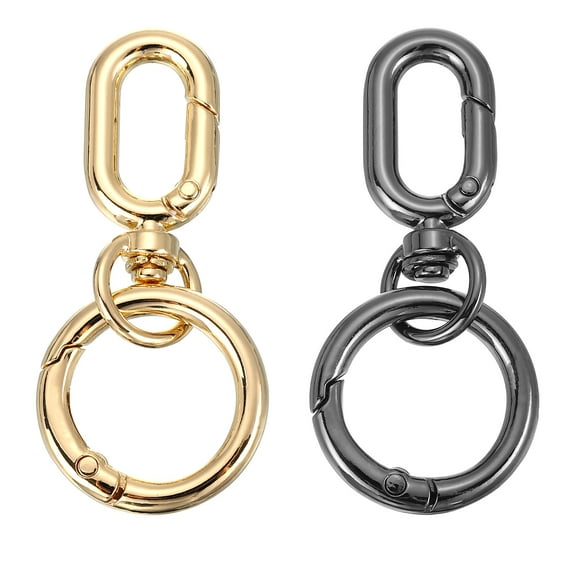 Uxcell 2.2" Swivel Snap Hooks with Key Rings, 2Pcs Double Opening Metal Oval Swivel Spring Clasp Clip with O Ring for DIY Crafts Jewelry Lanyard Making, Dark Gray/Gold Tone