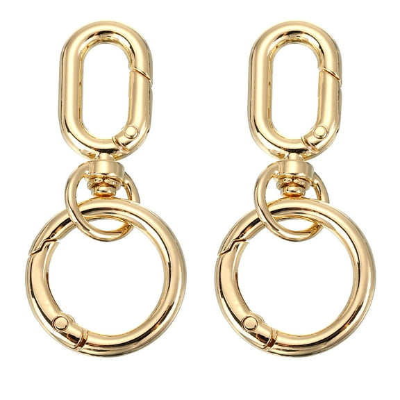 Uxcell 2.2" Swivel Snap Hooks with Key Rings, 2Pcs Double Opening Metal Oval Swivel Spring Clasp Clip with O Ring for DIY Crafts Jewelry Lanyard Making, Gold Tone