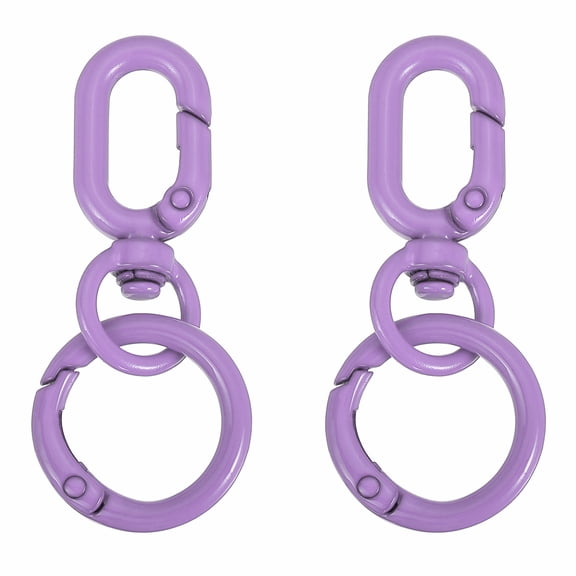 Uxcell 2.2" Swivel Snap Hooks with Key Rings, 2Pcs Double Opening Metal Oval Swivel Spring Clasp Clip with O Ring for DIY Crafts Jewelry Lanyard Making, Purple