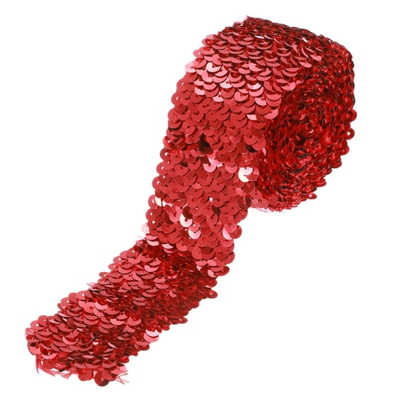 Uxcell 2.2 Yards 2 Inch Elastic Sequins Trim 5 Row Flat Sequin Strip Sequins Fabric Ribbon for Sewing Red