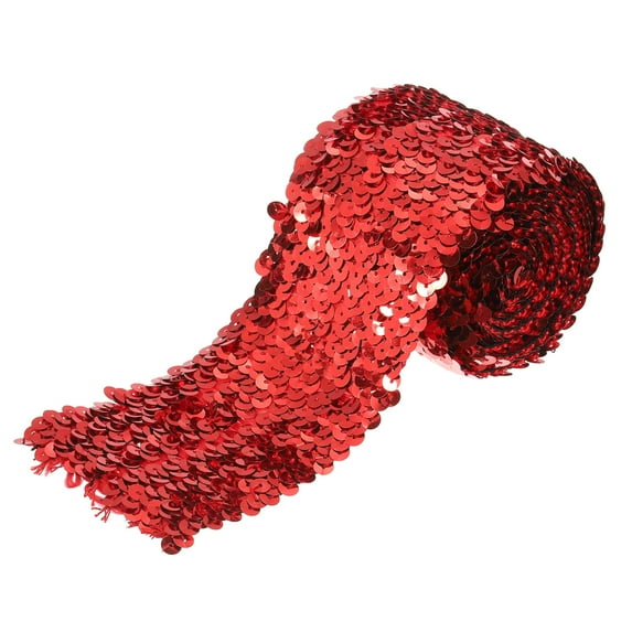 Uxcell 2.2 Yards 3 Inch Elastic Sequins Trim 5 Row Flat Sequin Strip Sequins Fabric Ribbon for Sewing Red