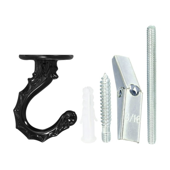 Uxcell 2.2" x 1.3" Ceiling Hook, Ceiling Orchid Swag Hooks with Mounting Hardware, Black