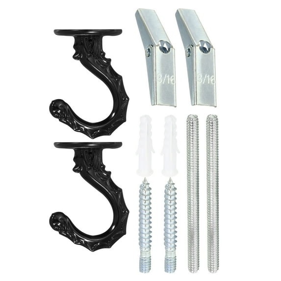 Uxcell 2.2" x 1.6" Ceiling Hook, 2 Set Ceiling Orchid Hooks with Mounting Hardware, Black