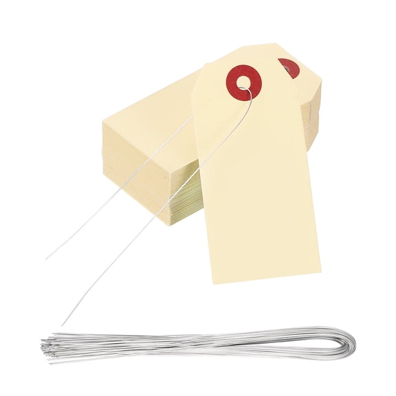 Uxcell 2-3/4" x 1-3/8" Manila Shipping Tags with Wire, 100 Pack Blank Shipping Tags Blank Paper Hang Labels with Reinforced Eyelets for Retail Garage Sale Parts, Cream