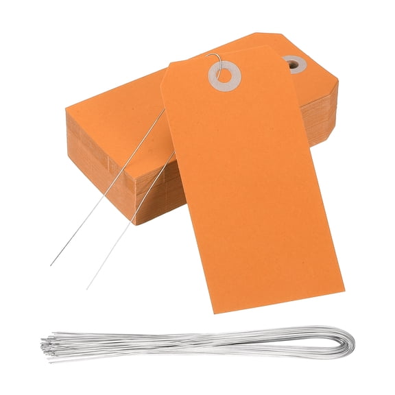 Uxcell 2-3/8" x 4-3/4" Manila Shipping Tags with Wire, 120 Pack Blank Shipping Tags Blank Paper Hang Labels with Reinforced Eyelets for Retail Garage Sale Parts, Orange