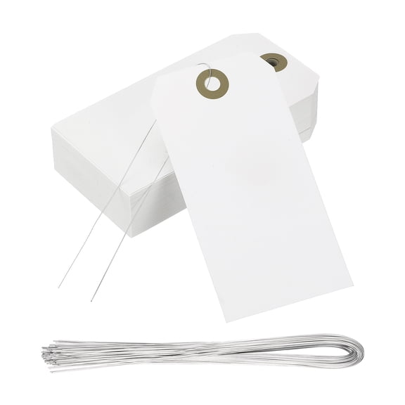 Uxcell 2-3/8" x 4-3/4" Manila Shipping Tags with Wire, 120 Pack Blank Shipping Tags Blank Paper Hang Labels with Reinforced Eyelets for Retail Garage Sale Parts, White