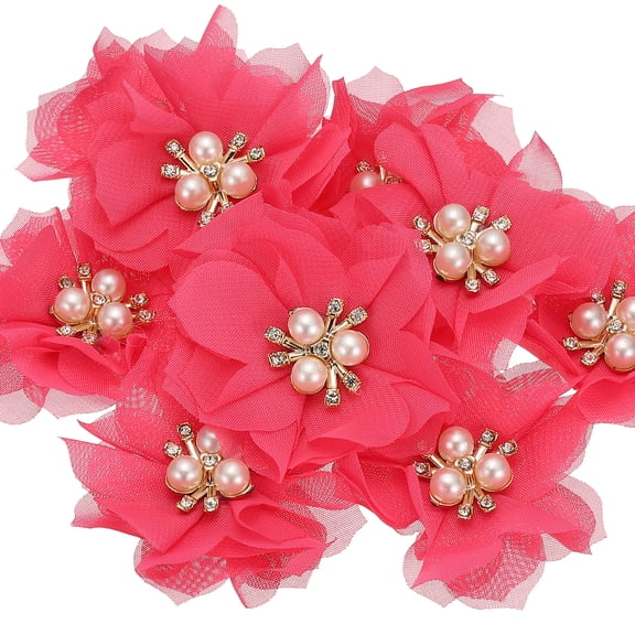 Uxcell 2.36 Inch Rhinestone Chiffon Flower, 10 Pcs Fabric Appliques, Rose Red