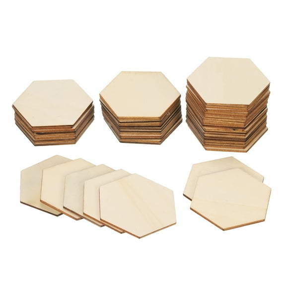 Uxcell 2.4 Inch Unfinished Blank Hexagon Wood Slices for DIY Art Crafts Decor 50 Pack