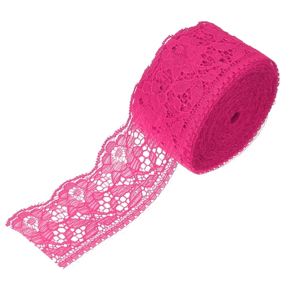 Uxcell 2.4 Inch Wide 10 Yard Elastic Lace Ribbon Floral Pattern #17 Rose Red Stretch Lace Trim Embroidered Fabric for Sewing Making, and DIY Crafts, Gift Wrapping, Bouquets, Wedding Decor
