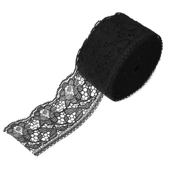 Uxcell 2.4 Inch Wide 10 Yard Elastic Lace Ribbon Floral Pattern Black Stretch Lace Trim Embroidered Fabric for Sewing Making, and DIY Crafts, Gift Wrapping, Bouquets, Wedding Decor