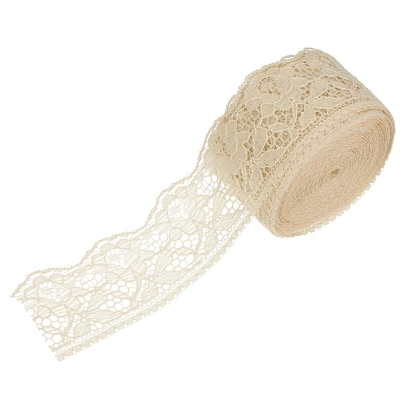 Uxcell 2.4 Inch Wide 10 Yard Elastic Lace Ribbon Floral Pattern Dark Beige Stretch Lace Trim Embroidered Fabric for Sewing Making, and DIY Crafts, Gift Wrapping, Bouquets, Wedding Decor