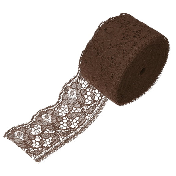 Uxcell 2.4 Inch Wide 10 Yard Elastic Lace Ribbon Floral Pattern Dark Brown Stretch Lace Trim Embroidered Fabric for Sewing Making, and DIY Crafts, Gift Wrapping, Bouquets, Wedding Decor