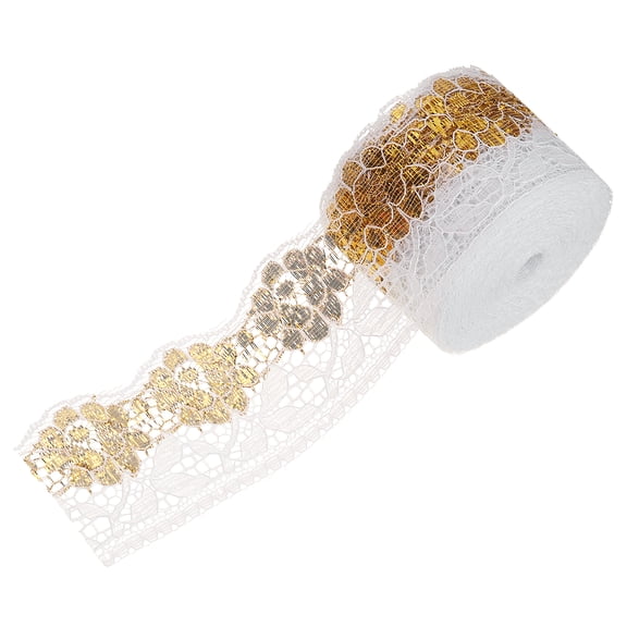 Uxcell 2.4 Inch Wide 10 Yard Elastic Lace Ribbon Floral Pattern Gold Stretch Lace Trim Embroidered Fabric for Sewing Making, and DIY Crafts, Gift Wrapping, Bouquets, Wedding Decor