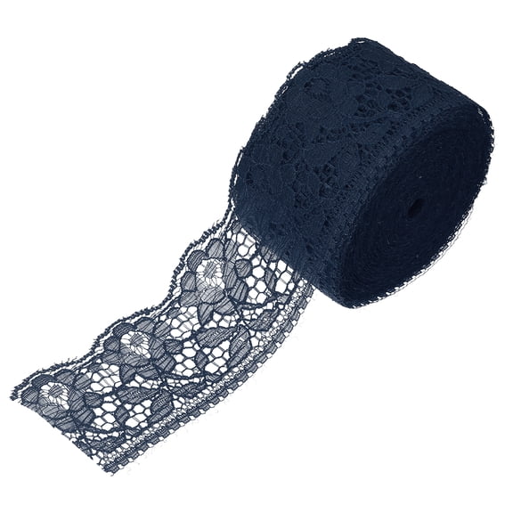 Uxcell 2.4 Inch Wide 10 Yard Elastic Lace Ribbon Floral Pattern Navy Blue Stretch Lace Trim Embroidered Fabric for Sewing Making, and DIY Crafts, Gift Wrapping, Bouquets, Wedding Decor