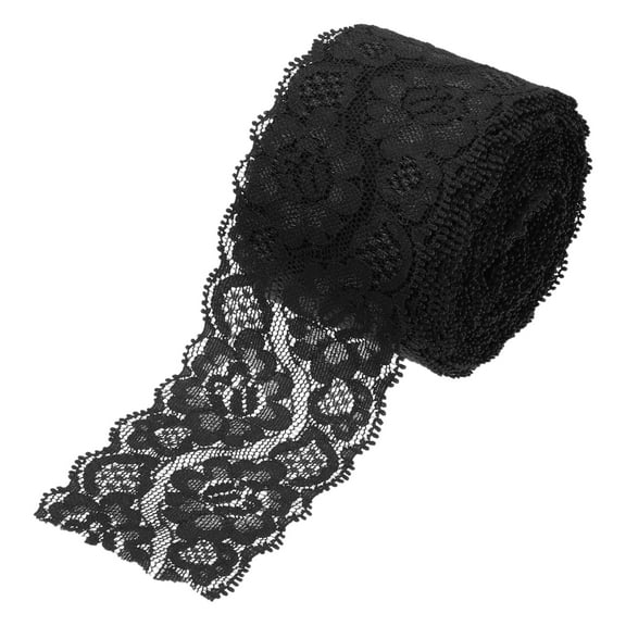 Uxcell 2.4 Inch Wide 10 Yard Lace Ribbon Floral Pattern Black Nylon Lace Trim for Sewing Making, DIY Crafts