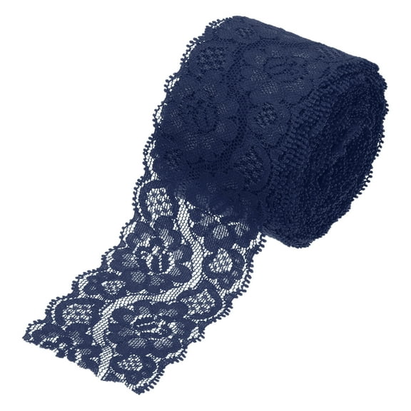 Uxcell 2.4 Inch Wide 10 Yard Lace Ribbon Floral Pattern Deep Blue Nylon Lace Trim for Sewing Making, DIY Crafts