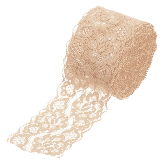 Uxcell 2.4 Inch Wide 10 Yard Lace Ribbon Floral Pattern Light Khaki Nylon Lace Trim for Sewing Making, DIY Crafts