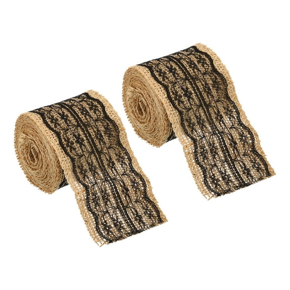 Uxcell 2.4" Wide 2.2 Yards Burlap Ribbon Lace Roll Wrapping Fabric Crafts Roll Black 2 Pack