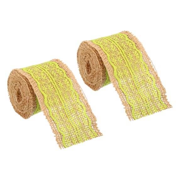 Uxcell 2.4" Wide 2.2 Yards Burlap Ribbon Lace Roll Wrapping Fabric Crafts Roll Grass Green 2 Pack