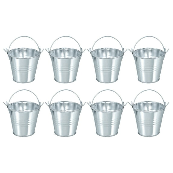 Uxcell 2.4"x2" Small Metal Buckets Mini Galvanized Bucket Colorful Easter Buckets Bright Silver 8 Pcs