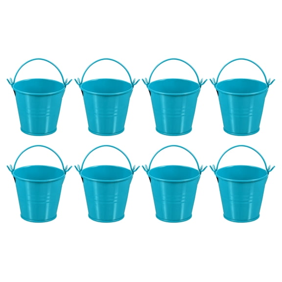 Uxcell 2.4"x2" Small Metal Buckets Mini Galvanized Bucket Colorful Easter Buckets Lake Blue 8 Pcs