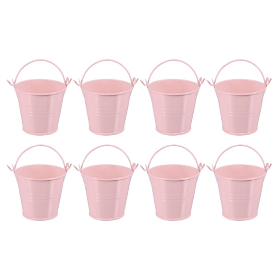 Uxcell 2.4"x2" Small Metal Buckets Mini Galvanized Bucket Colorful Easter Buckets Pink 8 Pcs