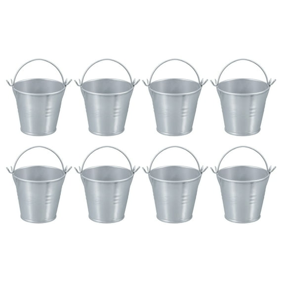 Uxcell 2.4"x2" Small Metal Buckets Mini Galvanized Bucket Colorful Easter Buckets Silver Tone 8 Pcs