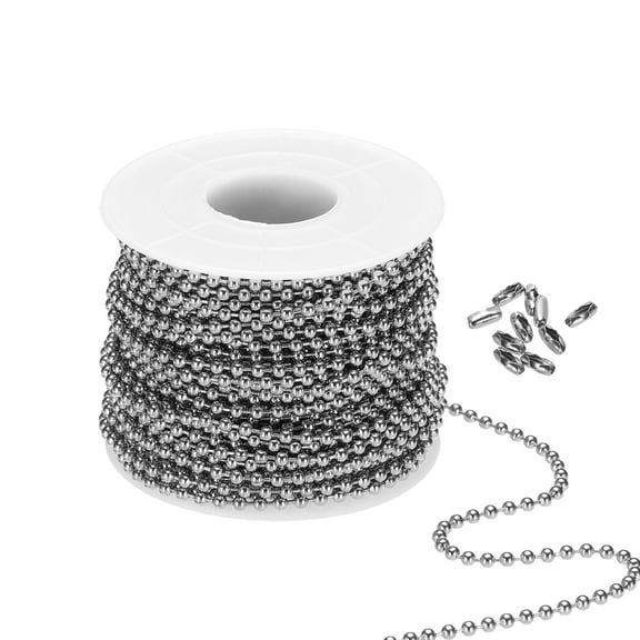 Uxcell 2.4mm x 56ft 304 Stainless Steel Ball Chain, Ball Chain Bead with 100 Pcs Matching Connector Clasp for DIY Crafts