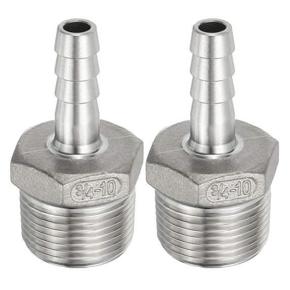 Uxcell 2/5" Hose Barb x 3/4" NPT Thread 304 Stainless Steel Barb Hose Fittings, 2 Pack