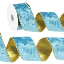 Uxcell 2.5" x 10 Yards Velvet Wired Gold Crushed Ribbon for Bow Decor Ice Blue