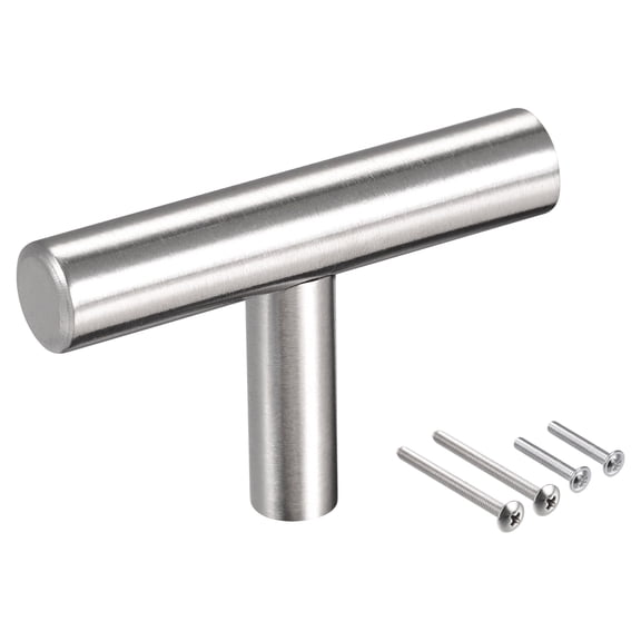 Uxcell 2" (50mm) Length 12mm Dia Stainless Steel Single Hole T Bar Pull Handle 6 Pack