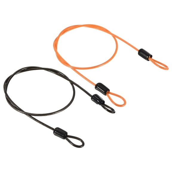 Uxcell 2.5mmx0.5m/1.64ft Coated Security Steel Cable Luggage Lock Wire Rope Double Loop Black,Orange 2 Pack