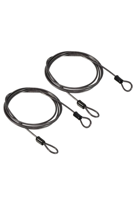 2.5mmx1.5m Coated Security Steel Cable Luggage Lock Wire Rope Double Loop Black 2 Pack