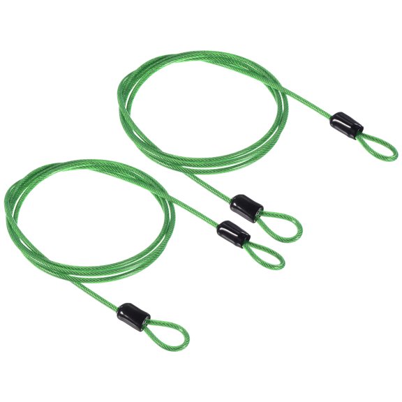Uxcell 2.5mmx1m Coated Security Steel Cable Luggage Lock Wire Rope Double Loop Green 2 Pack