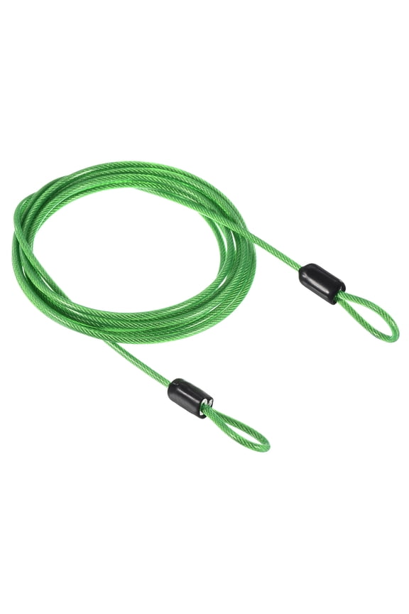 2.5mmx2m Coated Security Steel Cable Luggage Lock Wire Rope Double Loop Green