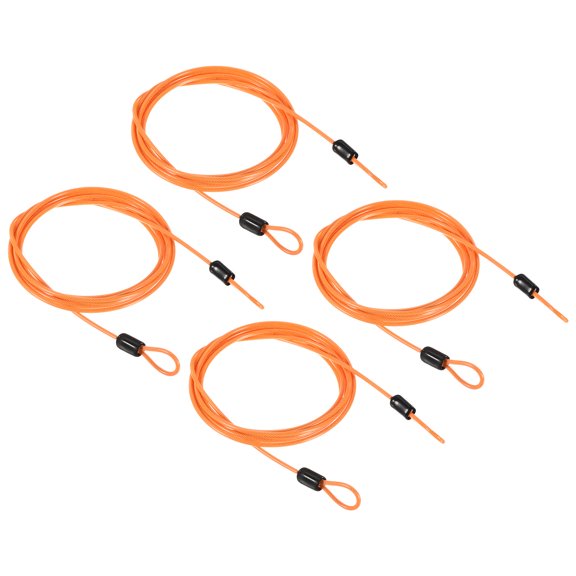 Uxcell 2.5mmx2m Coated Security Steel Cable Luggage Lock Wire Rope Double Loop Orange 4 Pack