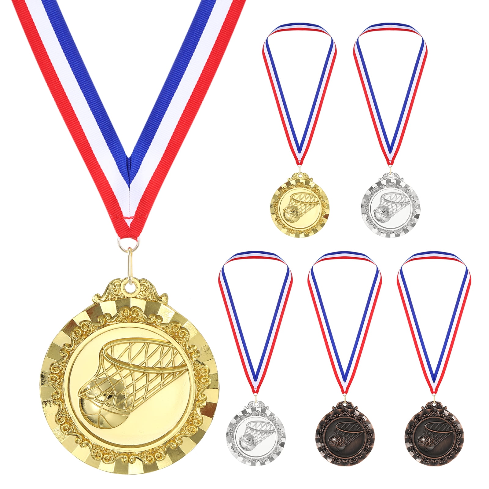 Uxcell 2.6" Gold Silver Copper Basketball Medals, 6Pcs Basketball Award Medals