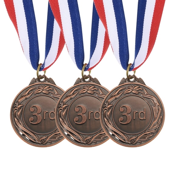 Uxcell 2.6 Inch Bronze Award Medals 3rd Prize Style with Neck Ribbon 3 Pieces