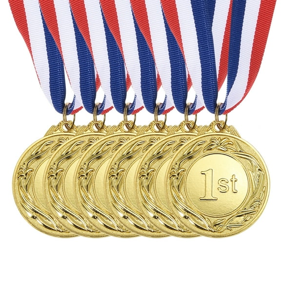 Uxcell 2.6 Inch Gold Award Medals Winner 1st Prize Style with Neck Ribbon 6 Pieces