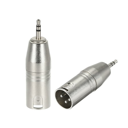 Uxcell 2.6'' x 0.75''XLR to 0.14'' Microphone Plug In Audio Connector Mic Plug Zinc Alloy Silver Tone 2pcs