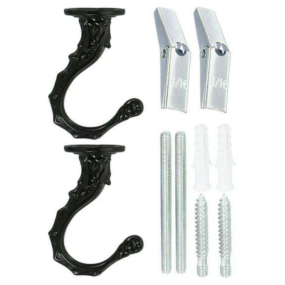 Uxcell 2.6" x 1.2" Ceiling Hook, Ceiling Orchid Swag Hooks with Mounting Hardware, Black 2 Pack