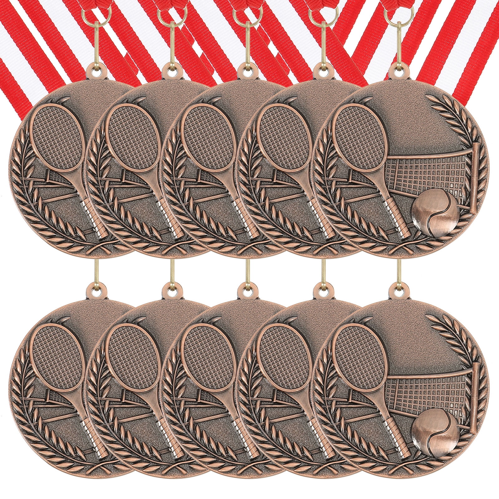 Uxcell 2.7 Inch Tennis Medals Bronze Award Medals with Neck Ribbon for Team Sports Games Party Favors 10 Pieces