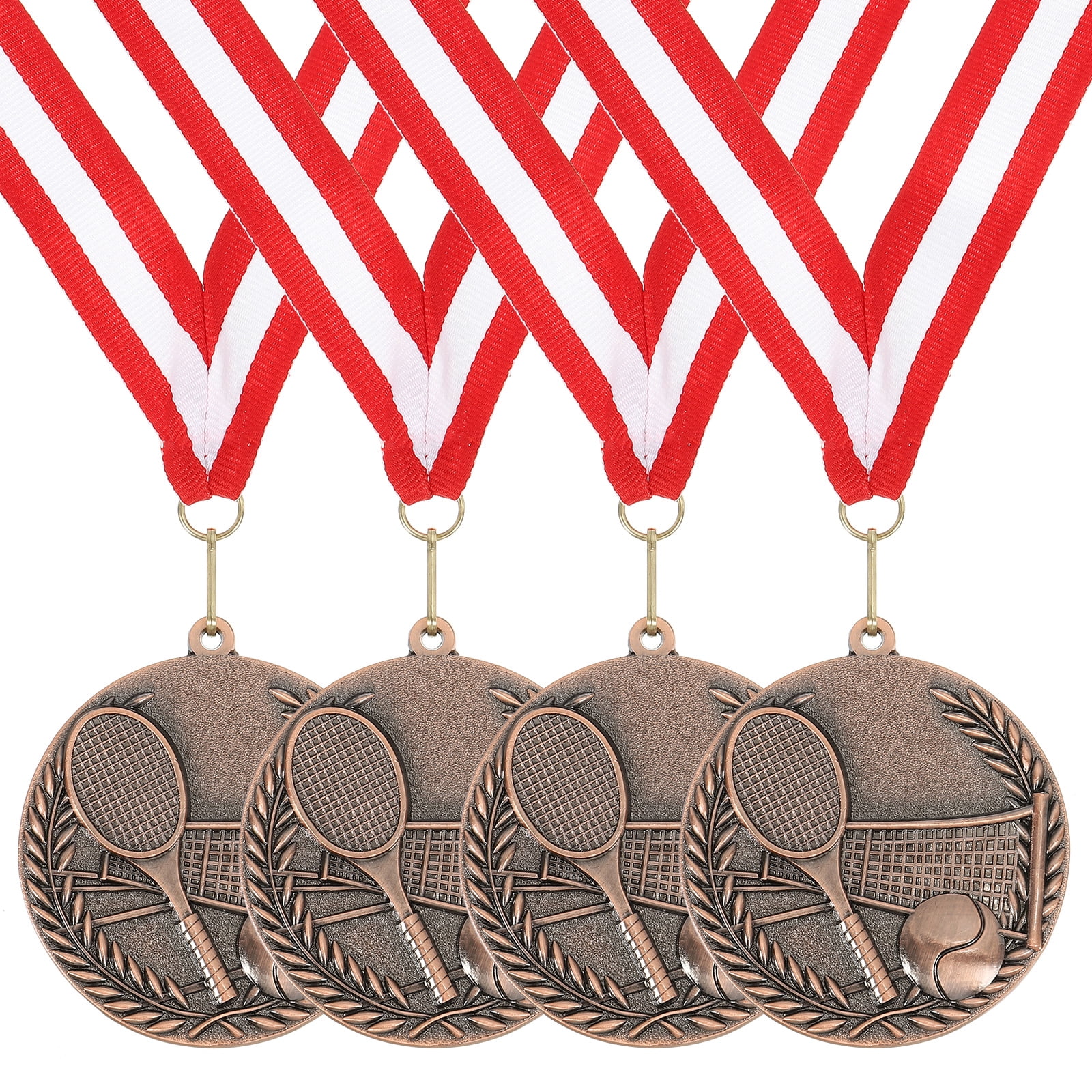 Uxcell 2.7 Inch Tennis Medals Bronze Award Medals with Neck Ribbon for Team Sports Games Party Favors 4 Pieces
